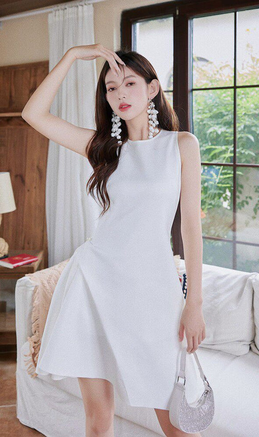 Frederica  Designer-Style Irregular, Waist-Cinching, Pleated Cocktail mini Dress