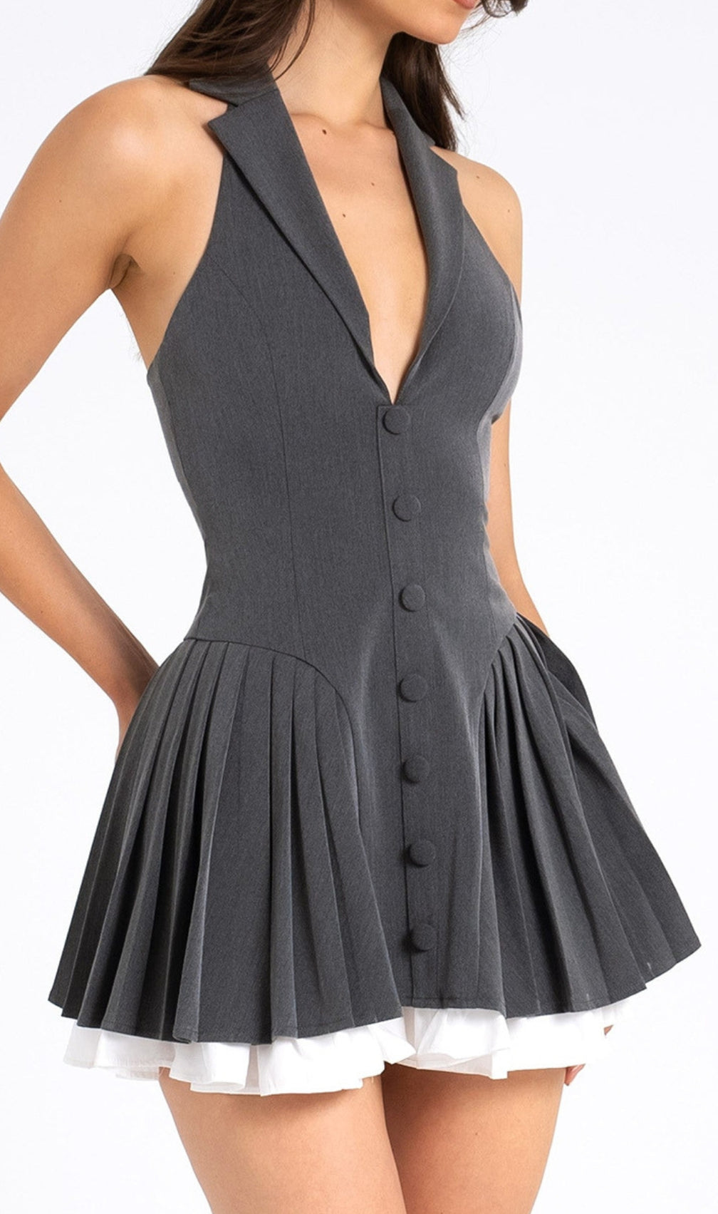 Dhriti Grey Halter Mini Dress