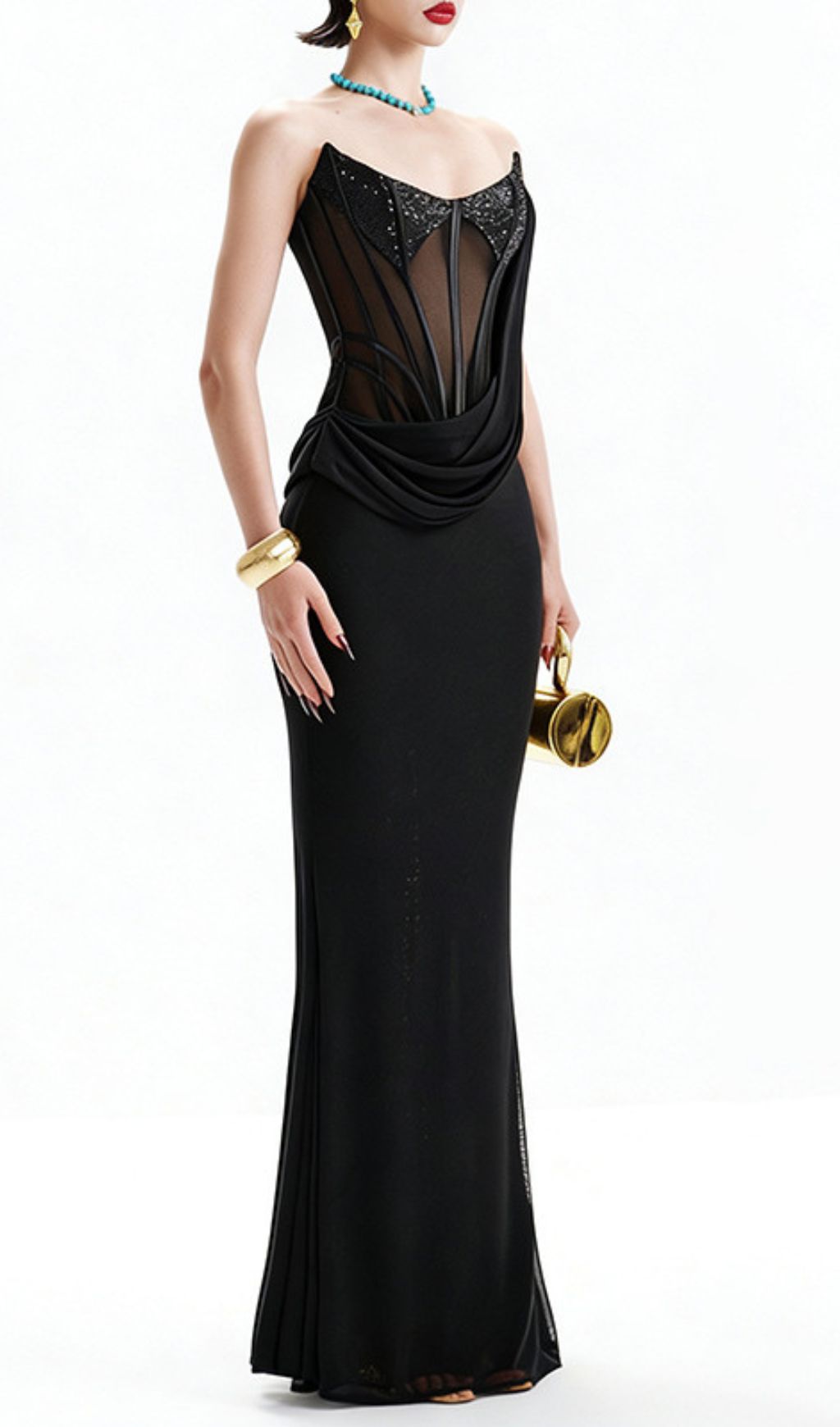 Janan Black Corset Maxi Dress