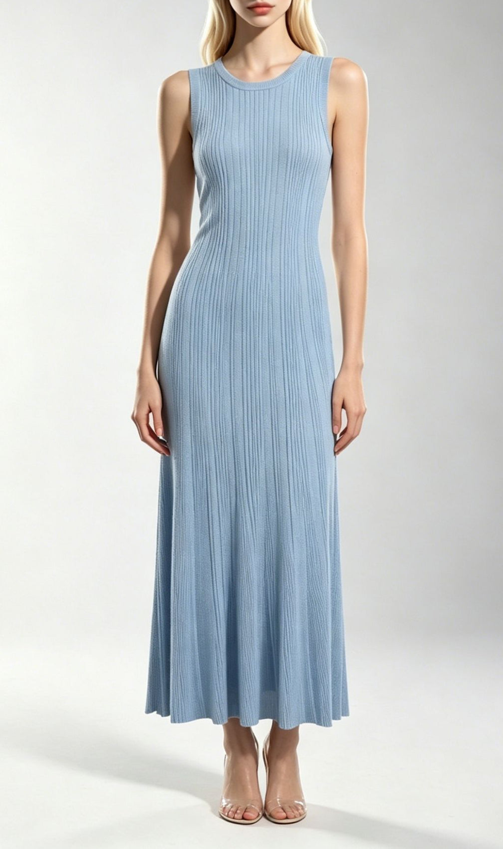 Kiandra Effortless Chic Blue Ribbed Knit Maxi Dress for Women