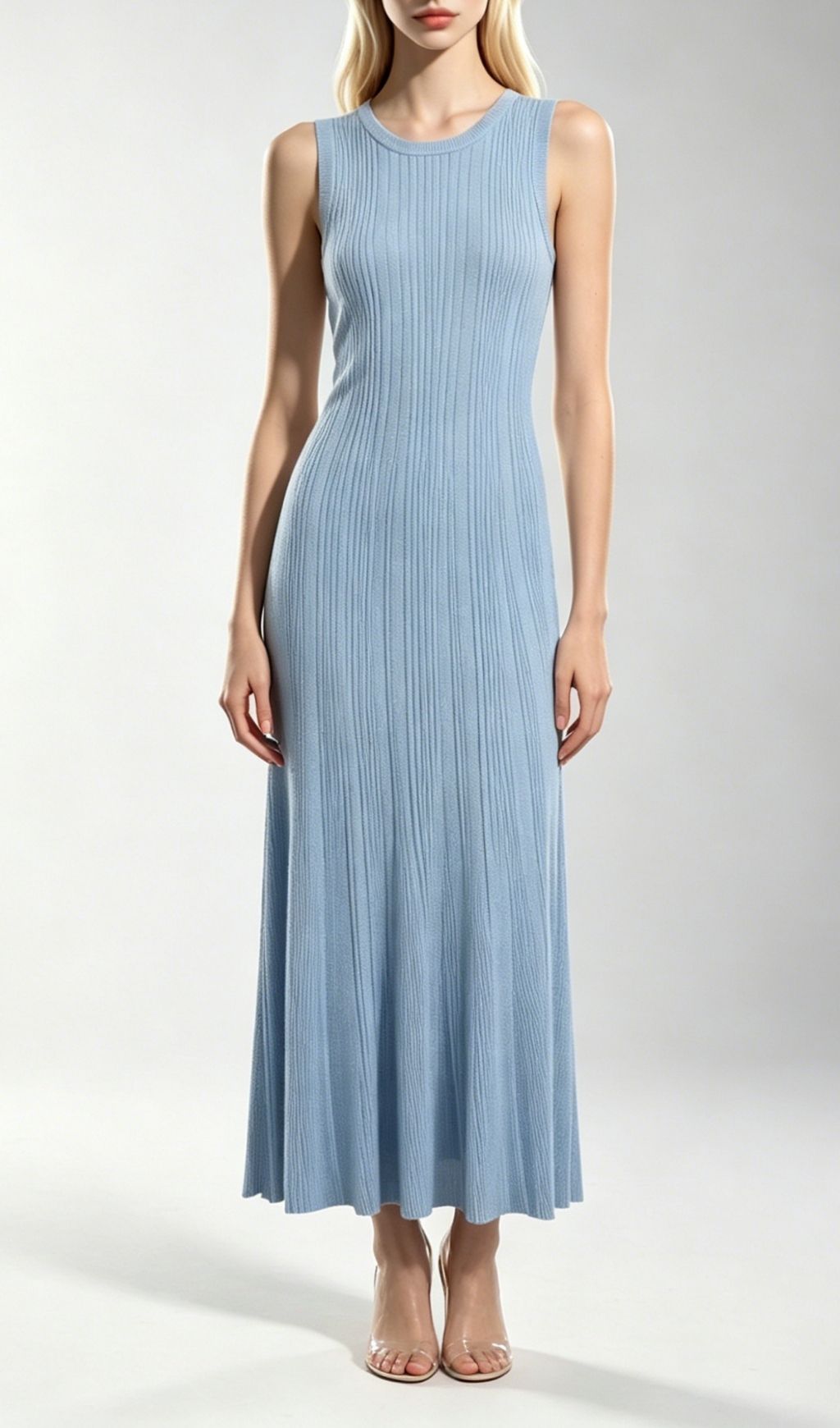 Kiandra Effortless Chic Blue Ribbed Knit Maxi Dress for Women