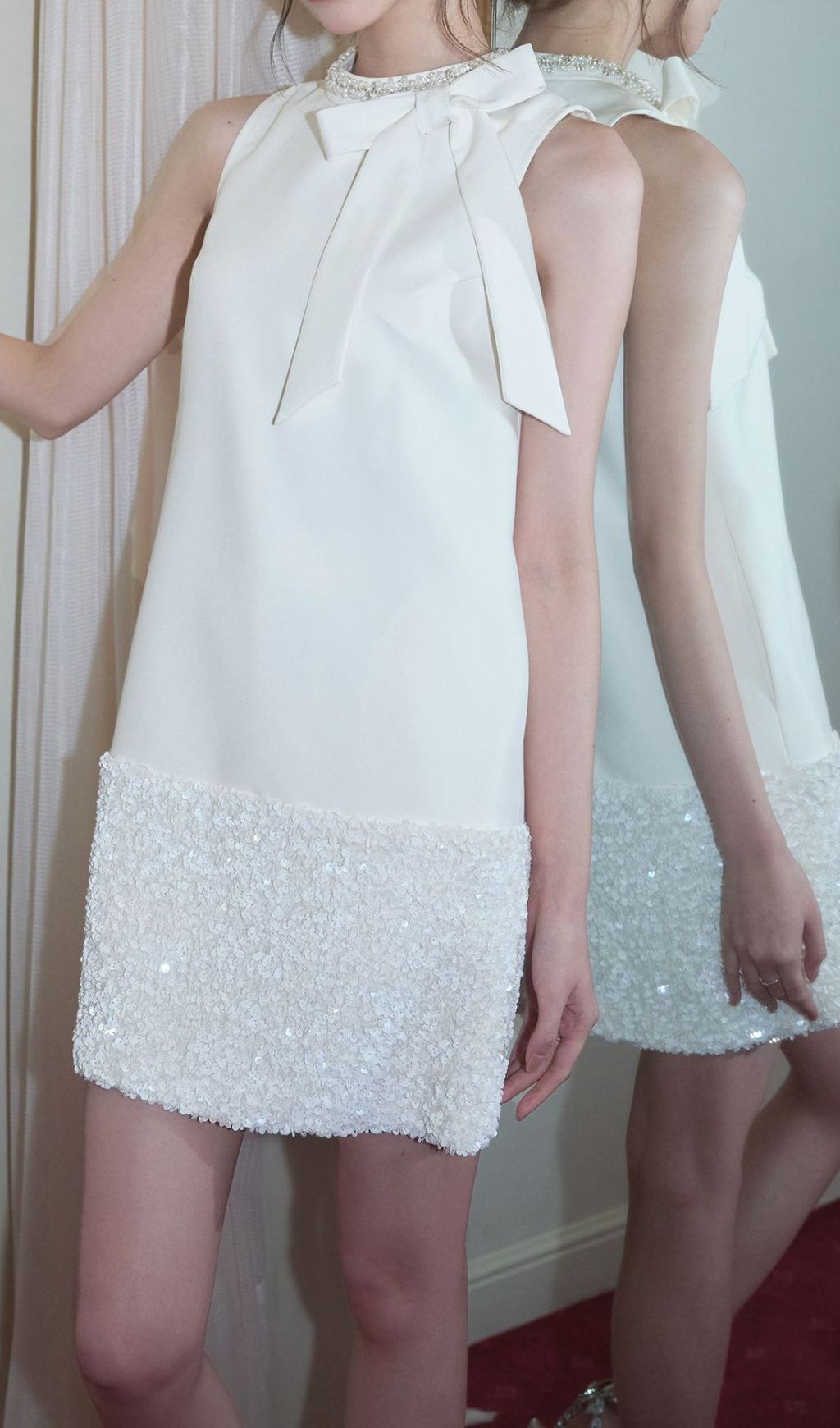 Gayle White Bow Sequin Mini Dress