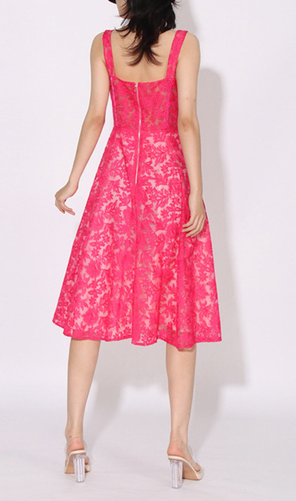 Asayo Pink Embroidery Midi Dress