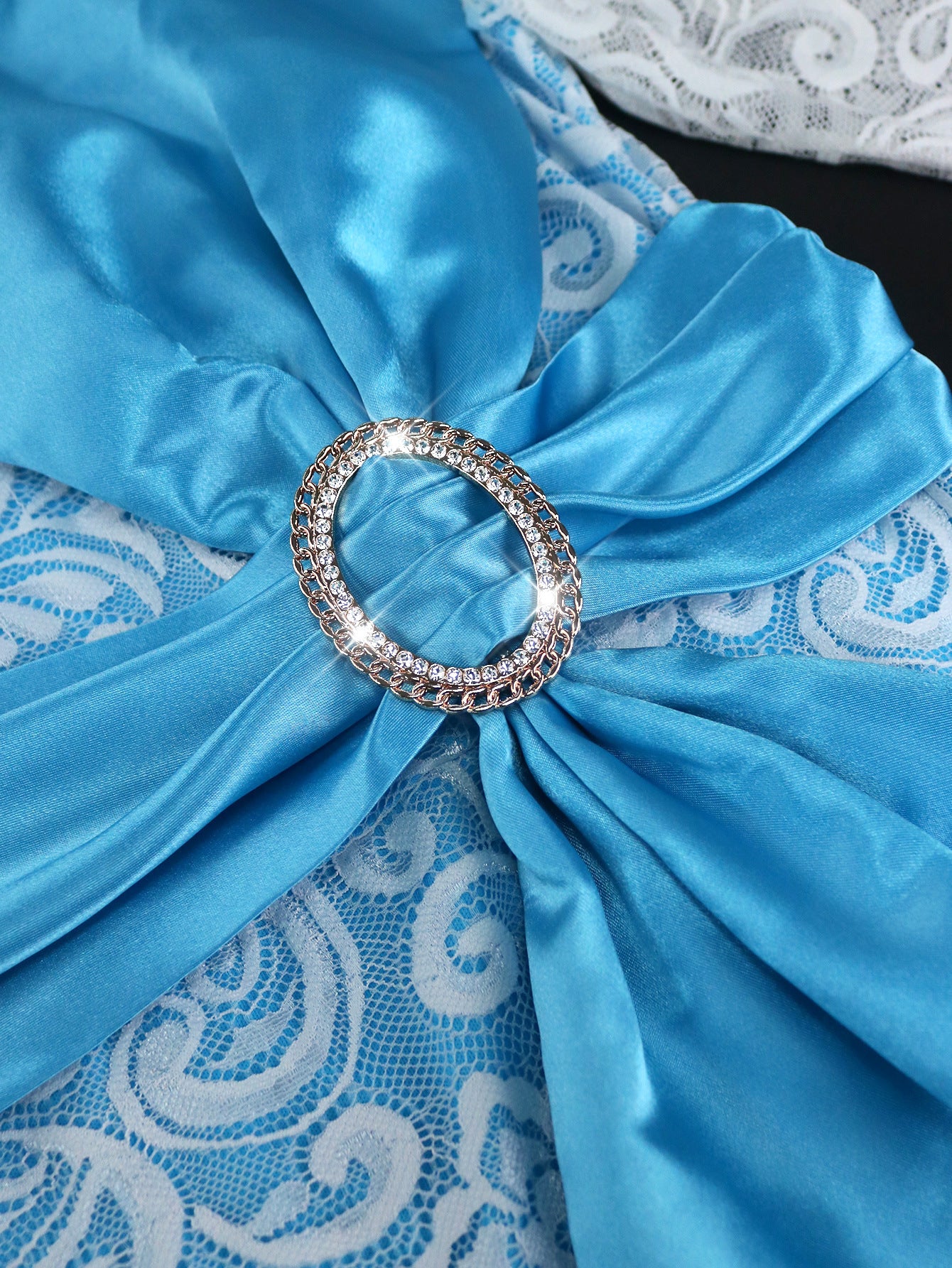 Baila Blue Bow Lace Long Sleeve Midi Dress