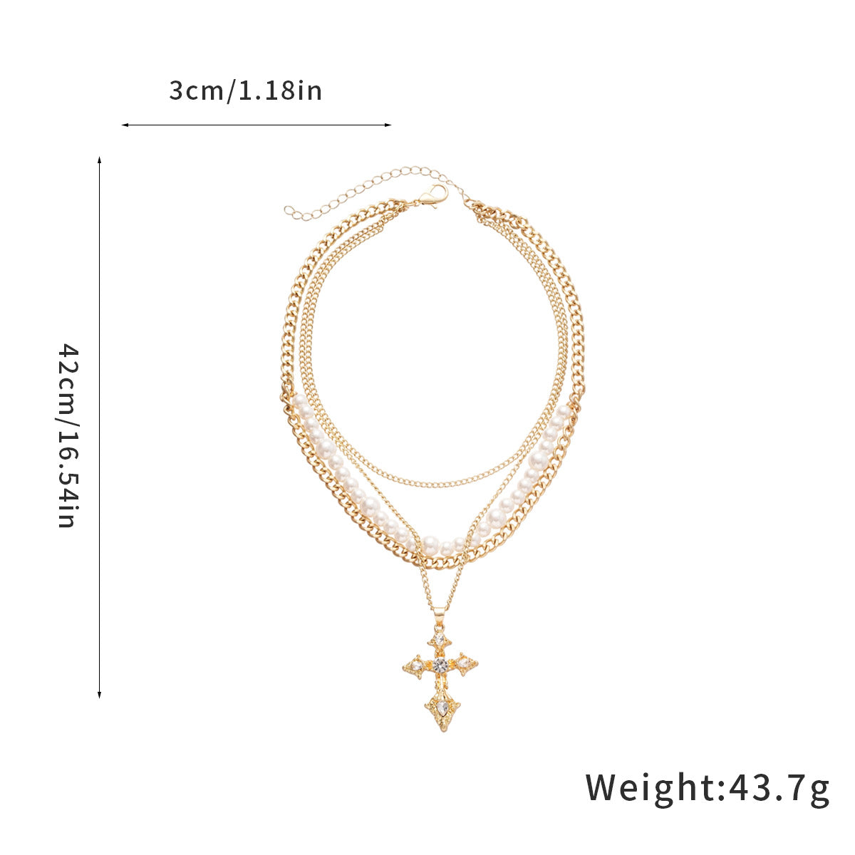 Jordyn Elegant Layered Pearl & Crystal Cross Necklace for Women