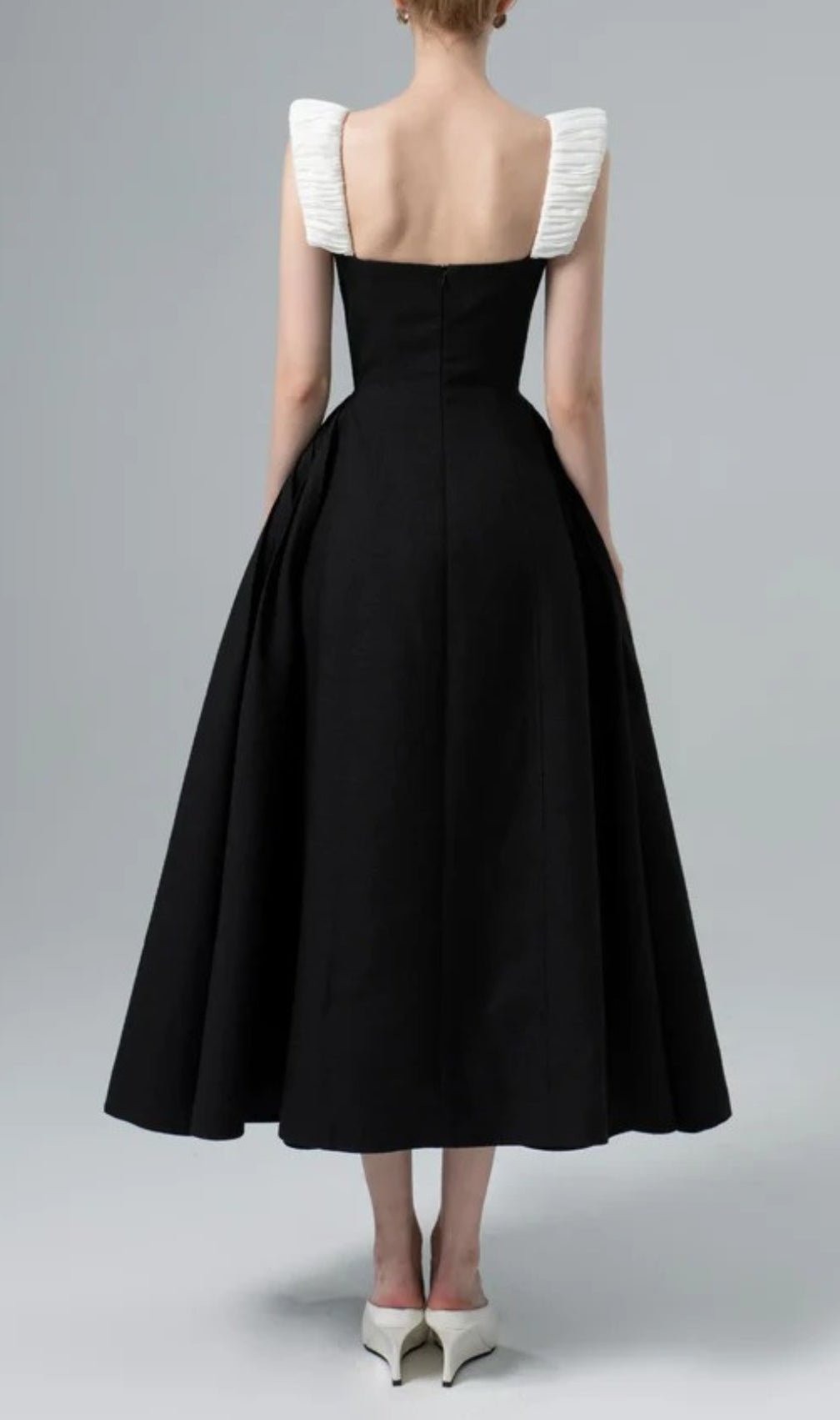 Becka Black White Patchwork Midi Dress