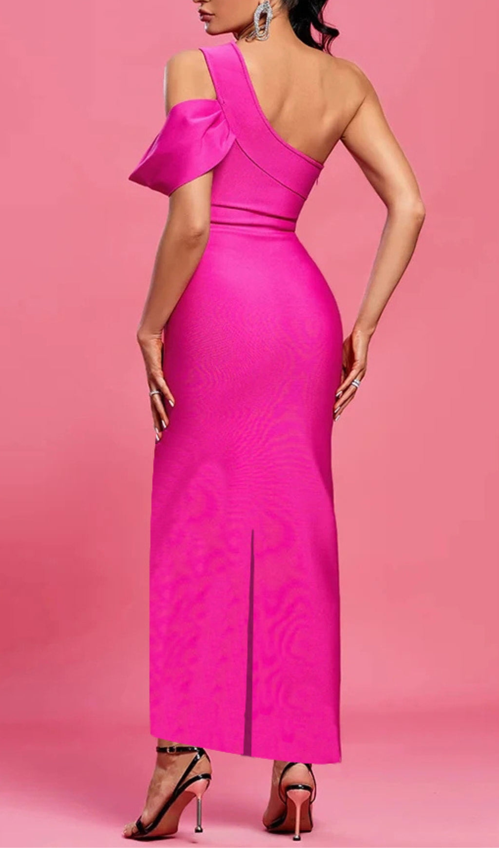 Pink One Shoulder Asymmetrical Hem Dress