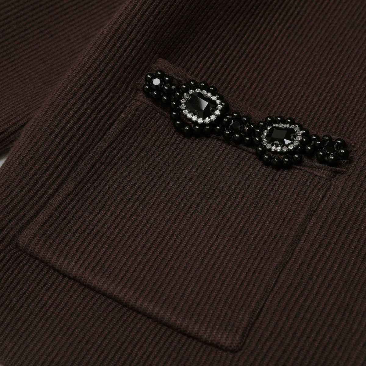 Jie Chic Coffee Ribbed Knit Cardigan & Midi Skirt Set with Embellishments