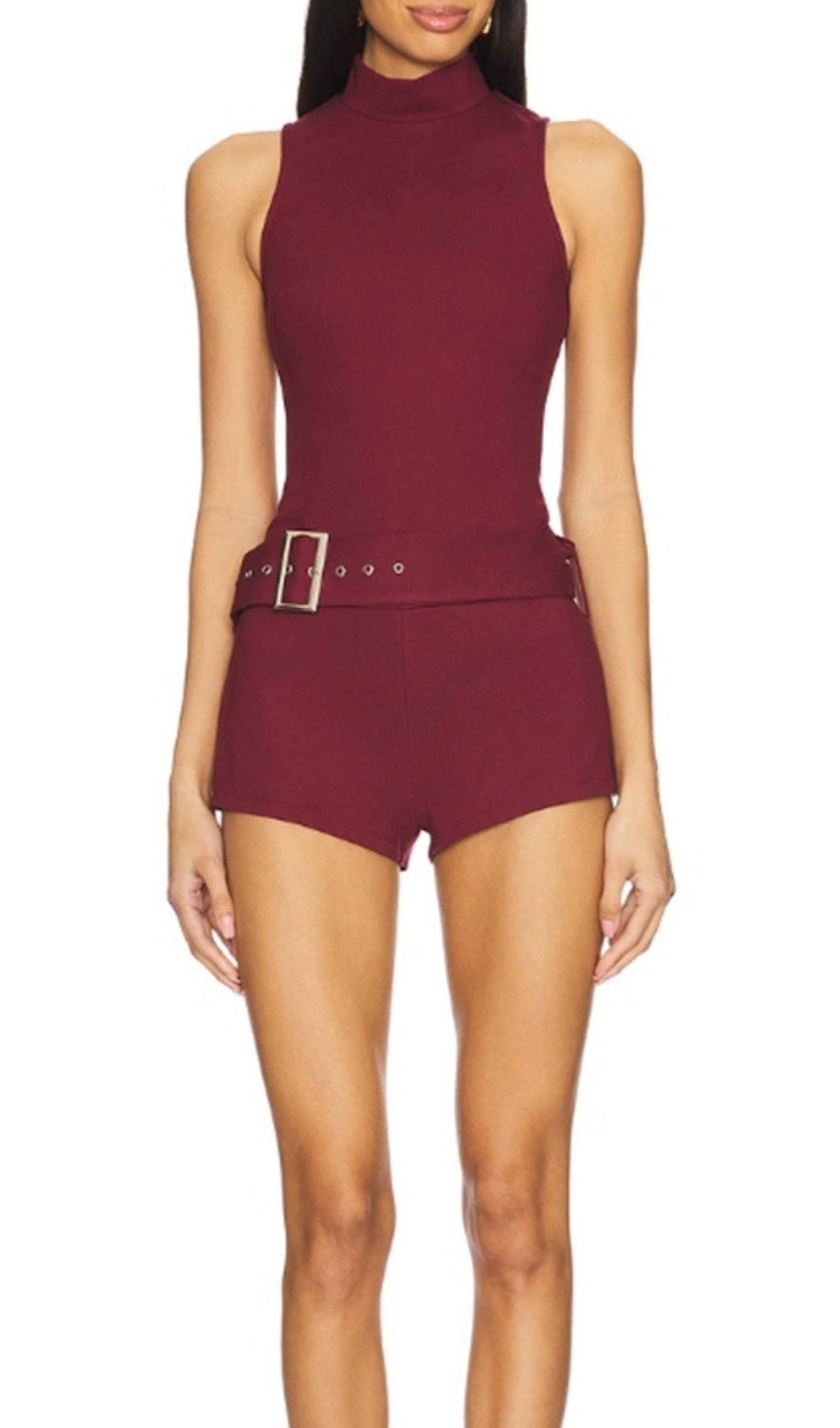 Hinata Chic Mock Neck Belted Romper - Women's Sleeveless Playsuit