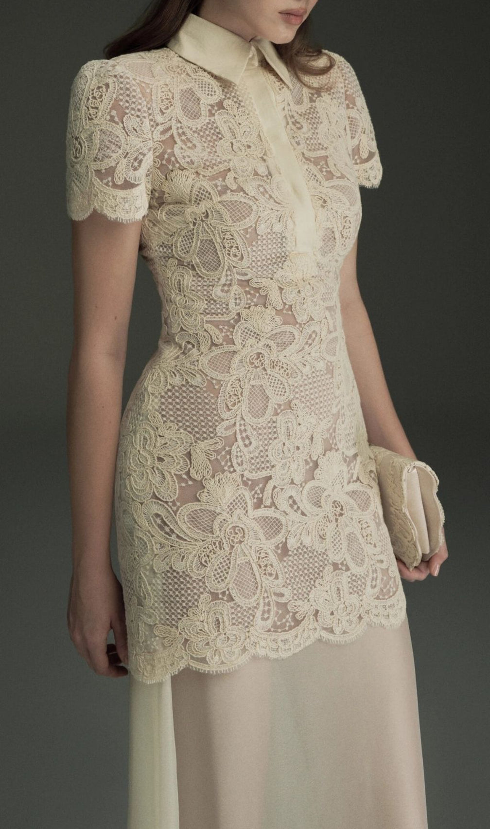 Deryxa Timeless Collared Lace Maxi Dress | Elegant Short Sleeve Gown