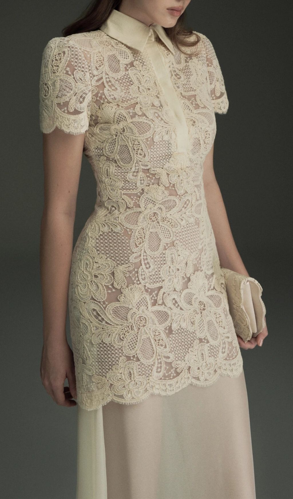 Deryxa Timeless Collared Lace Maxi Dress | Elegant Short Sleeve Gown