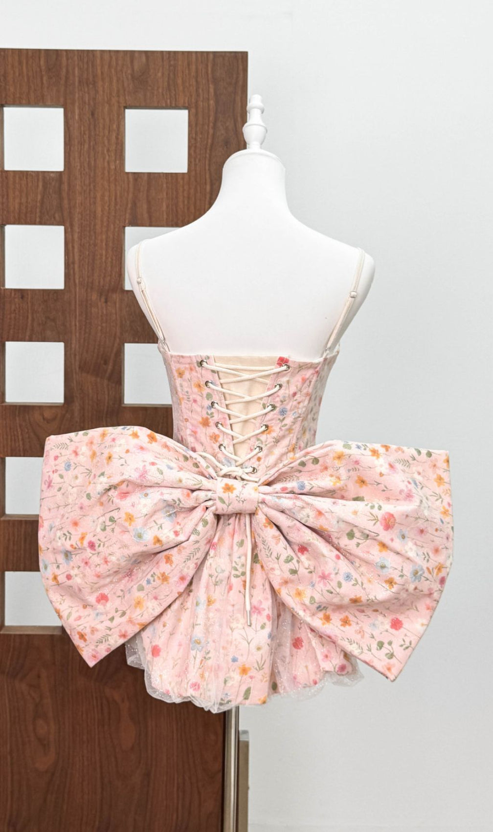 Jaylene Whimsical Floral Corset Mini Dress with Bow Back Detail