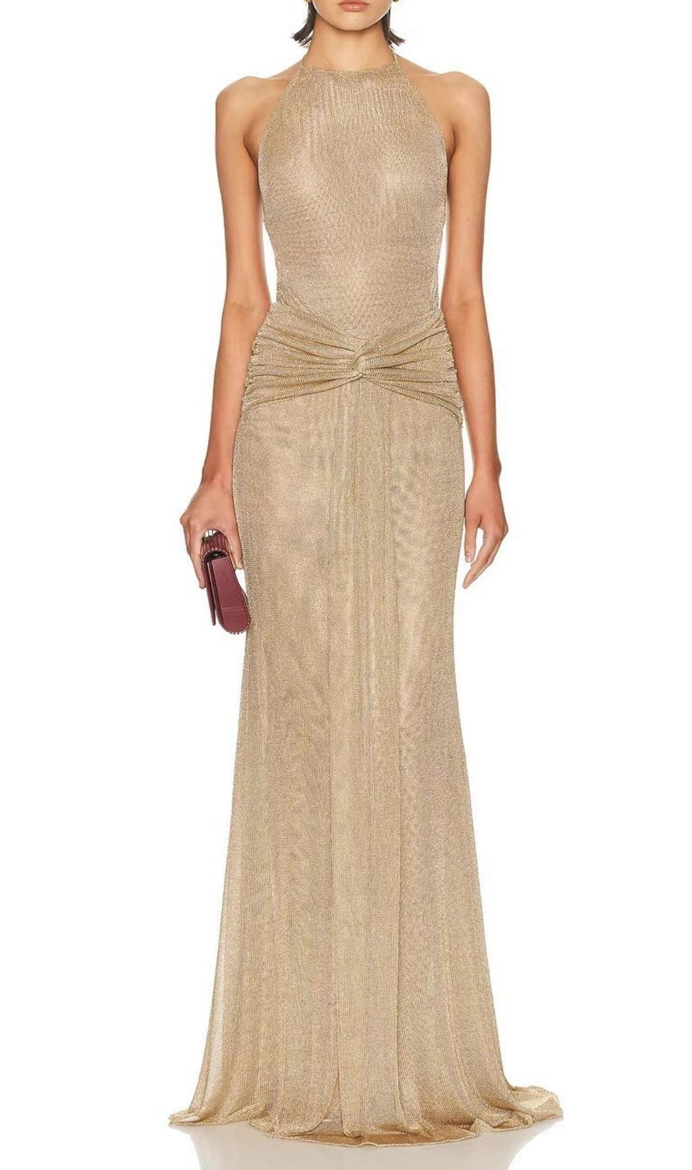 Ketaki Shimmering Halter Ruched Maxi Dress - Elegant Evening Gown