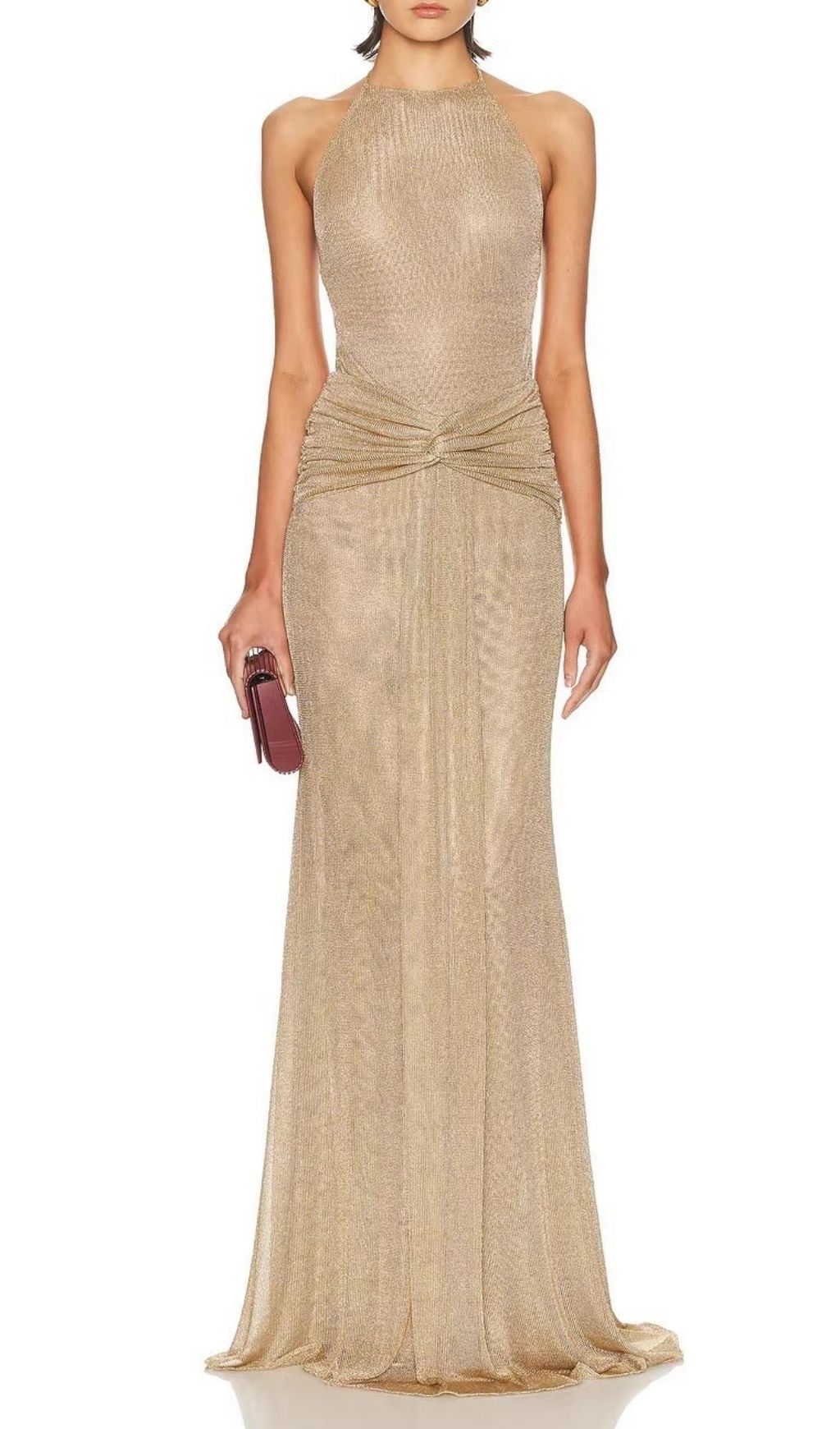 Ketaki Shimmering Halter Ruched Maxi Dress - Elegant Evening Gown