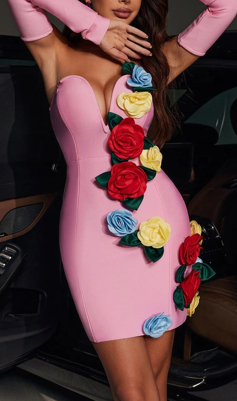 Aysima Strapless Flower Bandage Mini Dress