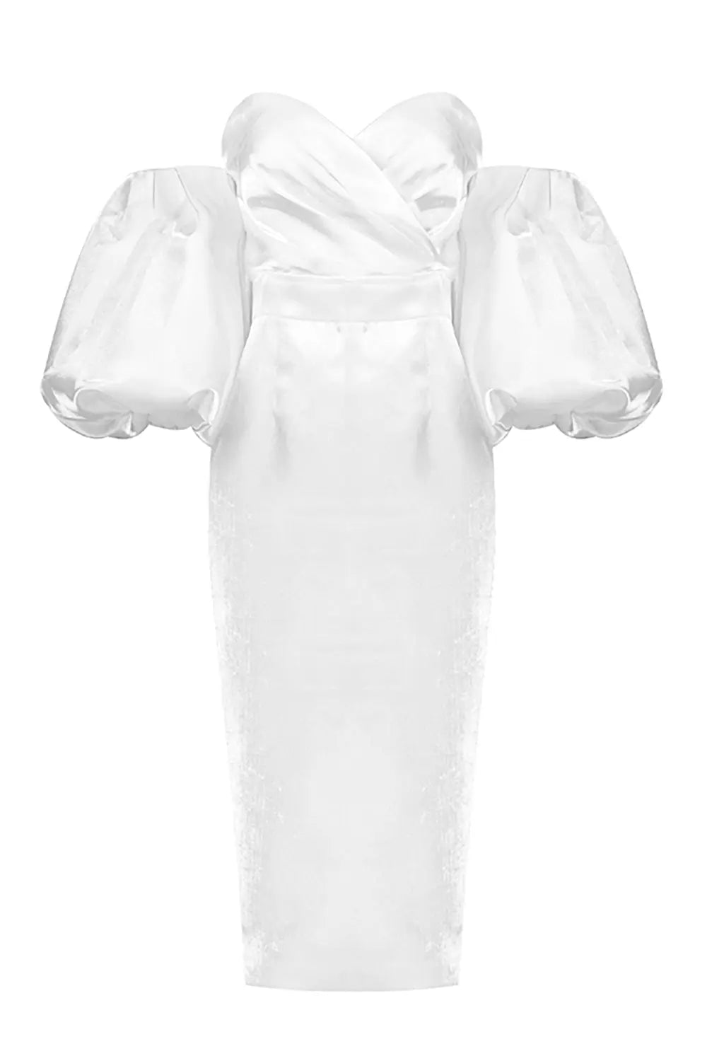 Chic Off-Shoulder Puff Sleeve Midi Dress - Elegant Blush Bodycon for Events