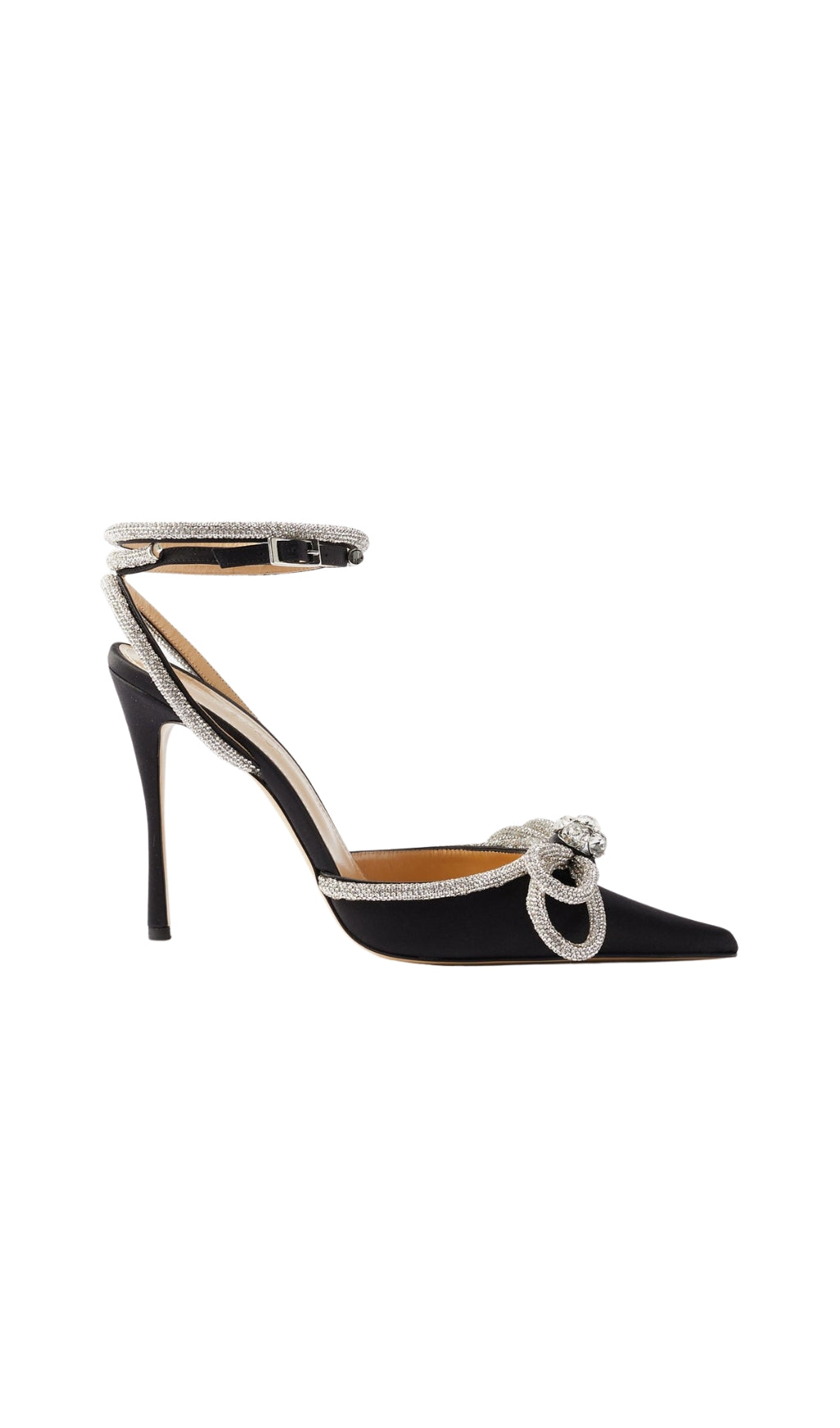 Bow Crystal Satin Heels In Black