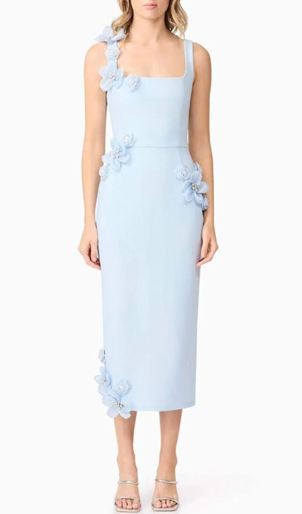 Harper Blue Flower Embellished Midi Dress