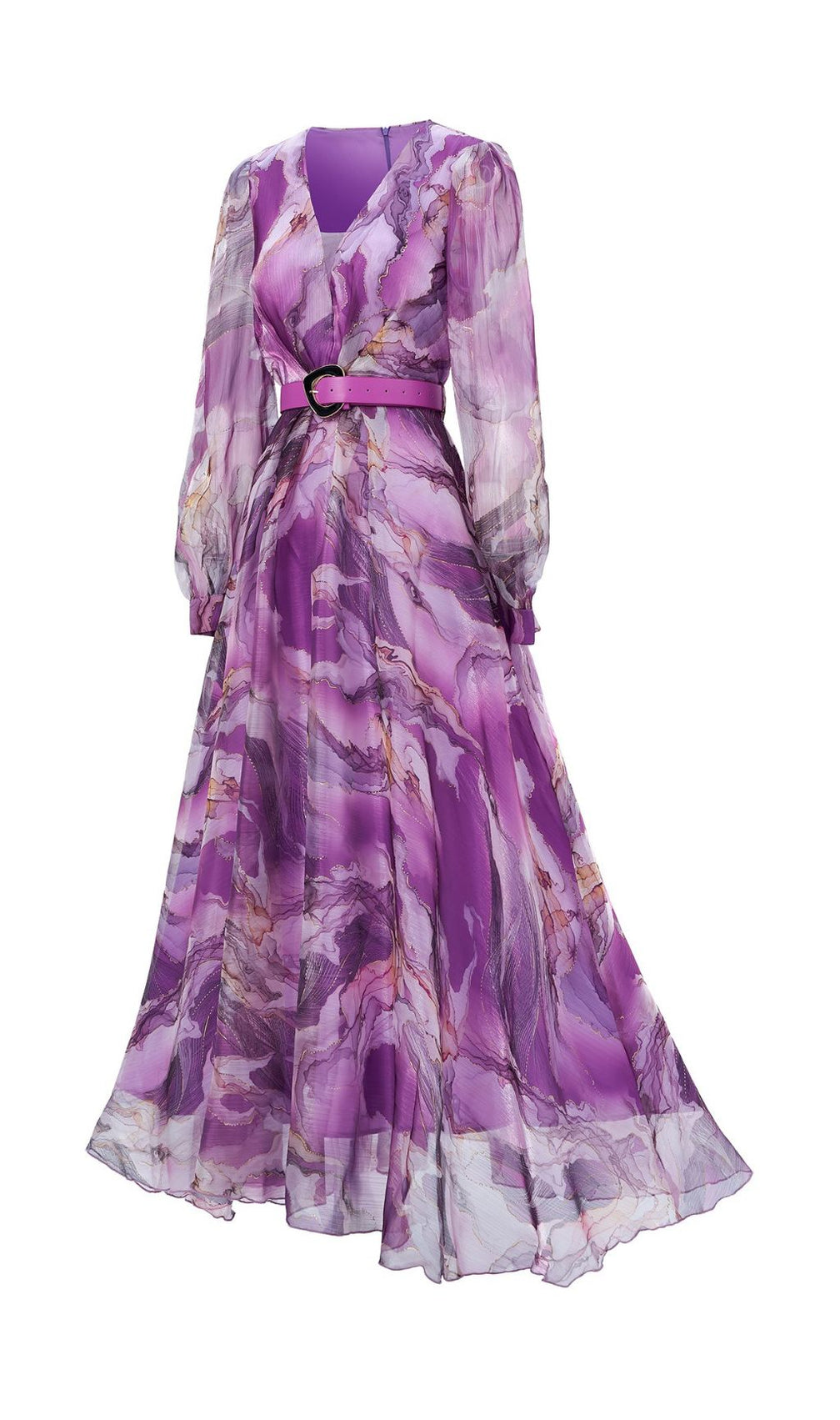 Feryal Purple Printed Long Sleeve Maxi Dress