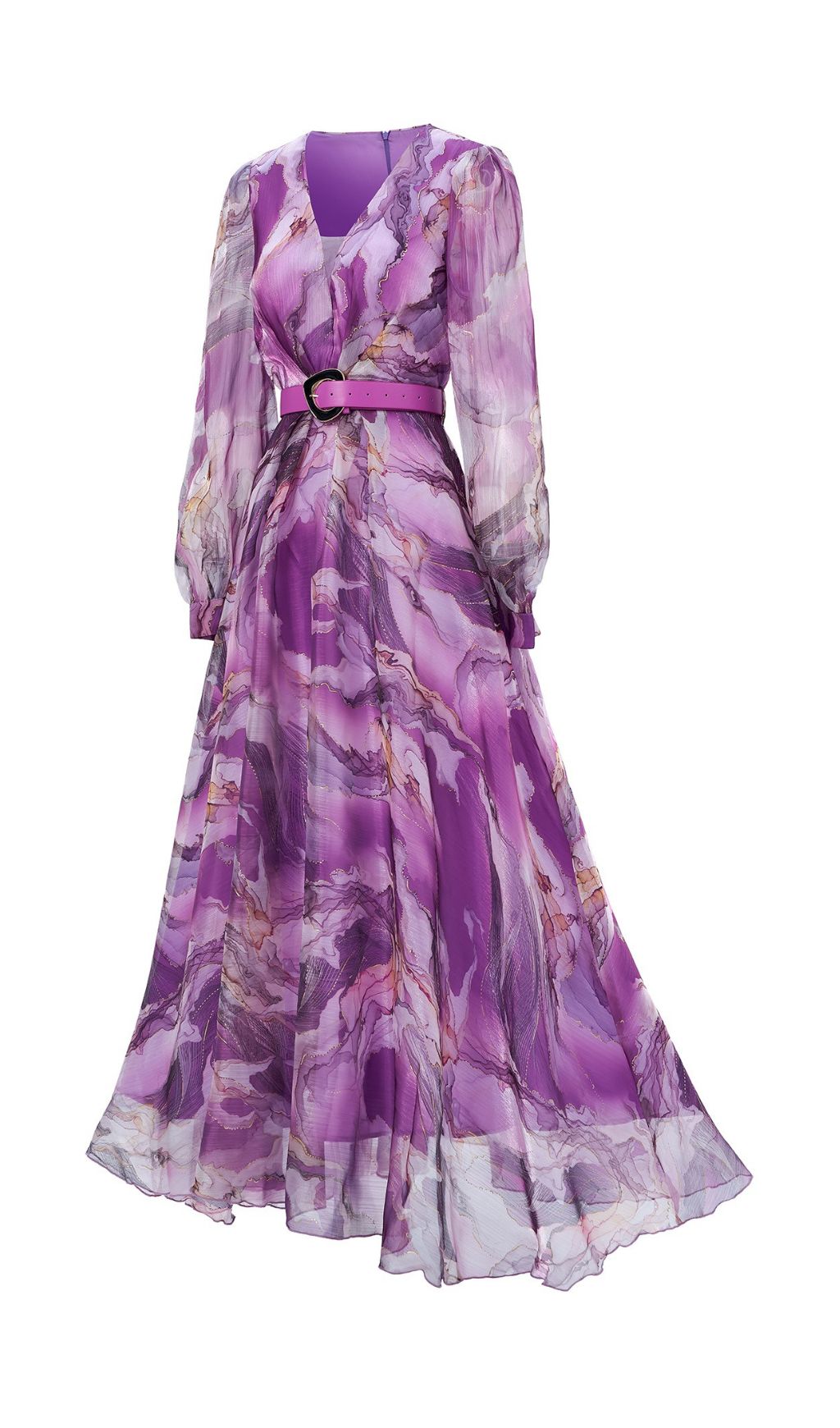 Feryal Purple Printed Long Sleeve Maxi Dress