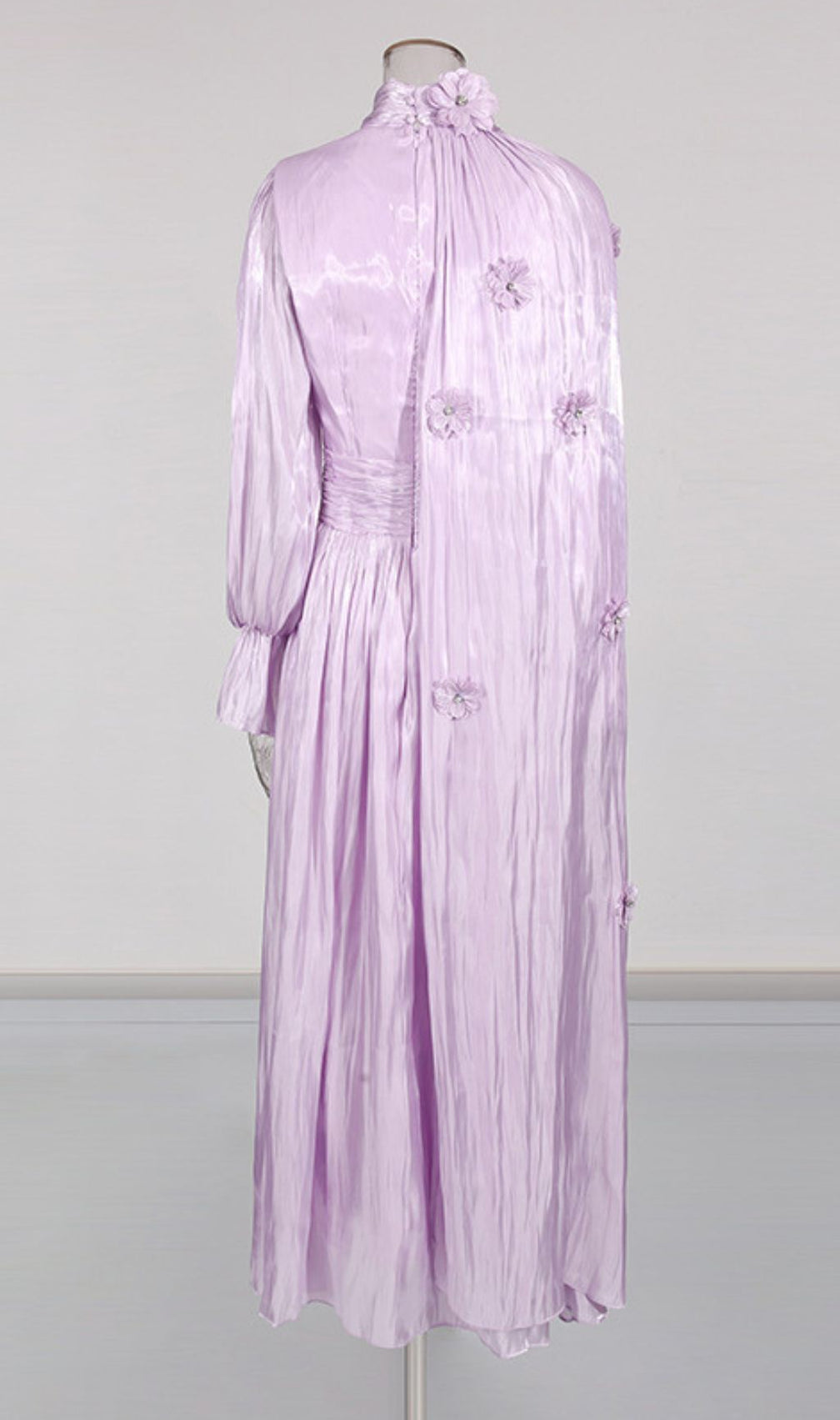 Irfan Opulent Bloom Pleated Satin Midi Dress with 3D Floral Cape