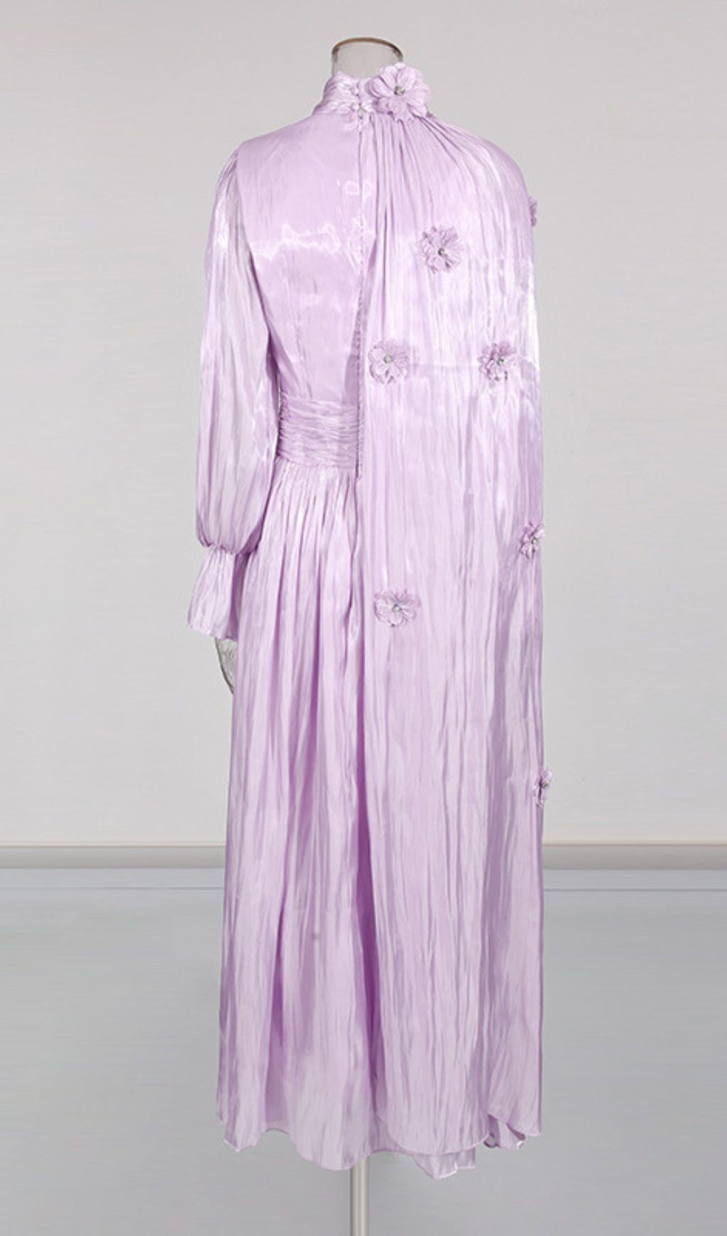 Irfan Opulent Bloom Pleated Satin Midi Dress with 3D Floral Cape