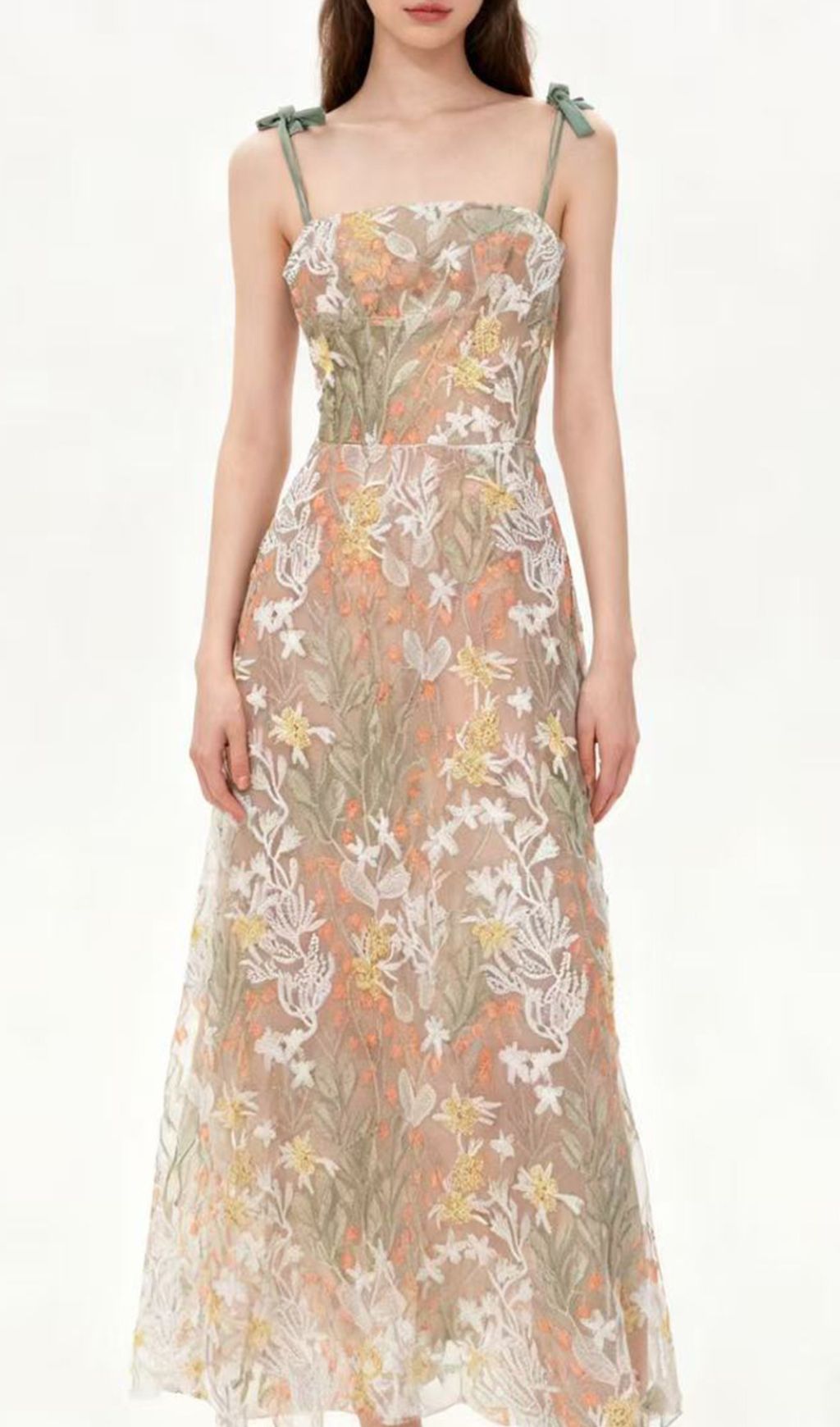 Itsuo Strappy Flower Embroidery Maxi Dress