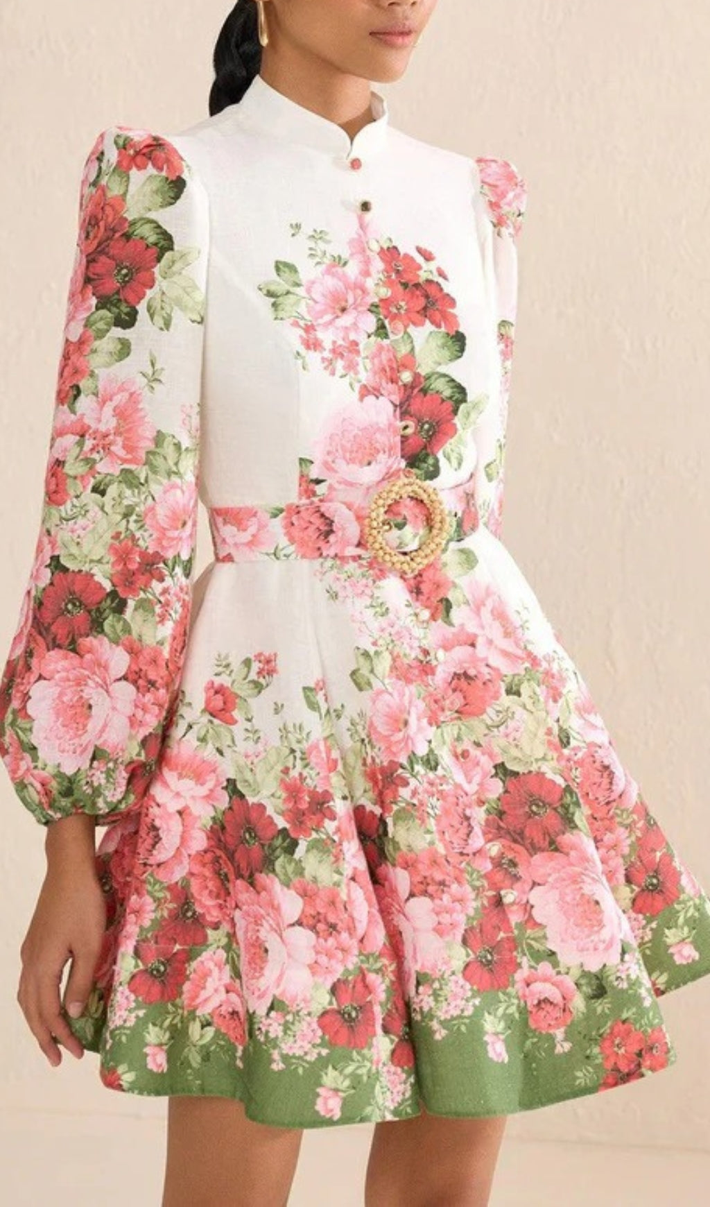 Branwen Floral Mandarin Collar Mini Dress