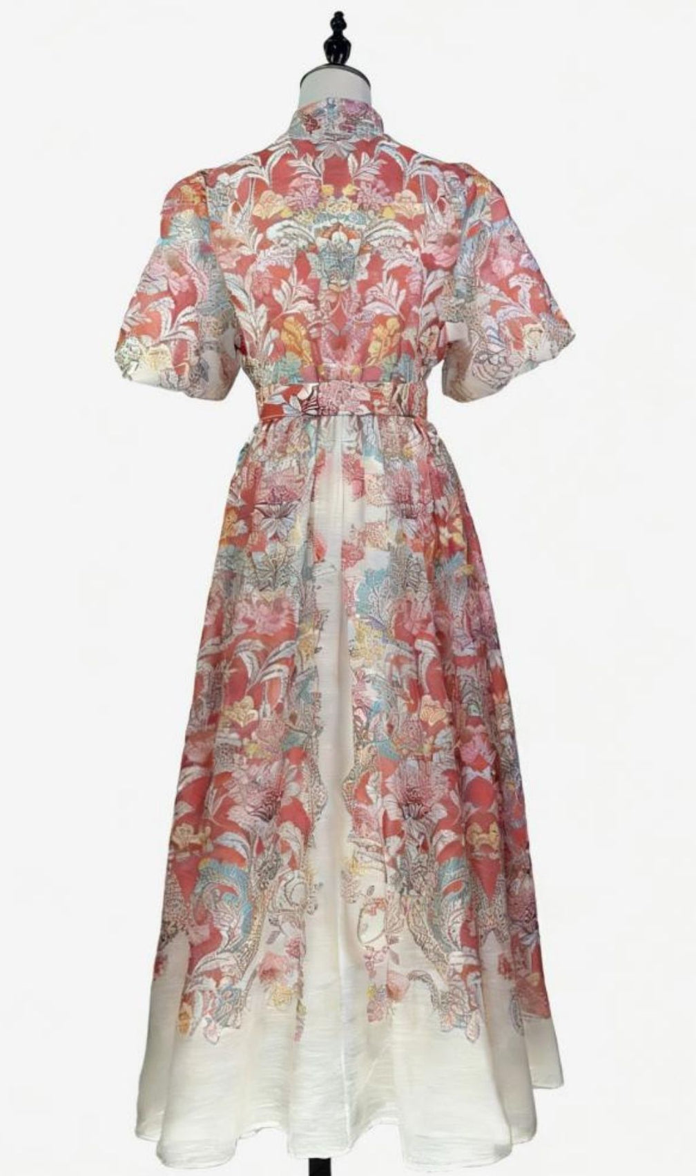Karsen Elegant Floral Print Puff Sleeve Maxi Shirt Dress