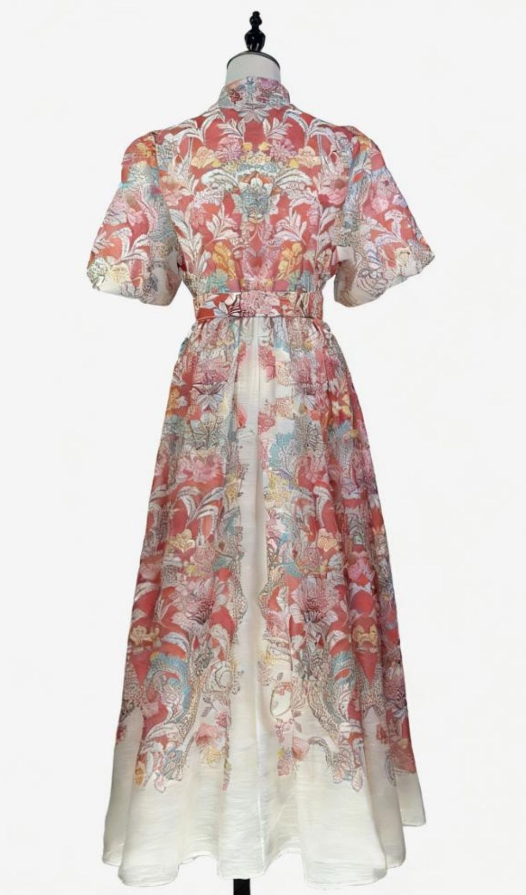 Karsen Elegant Floral Print Puff Sleeve Maxi Shirt Dress
