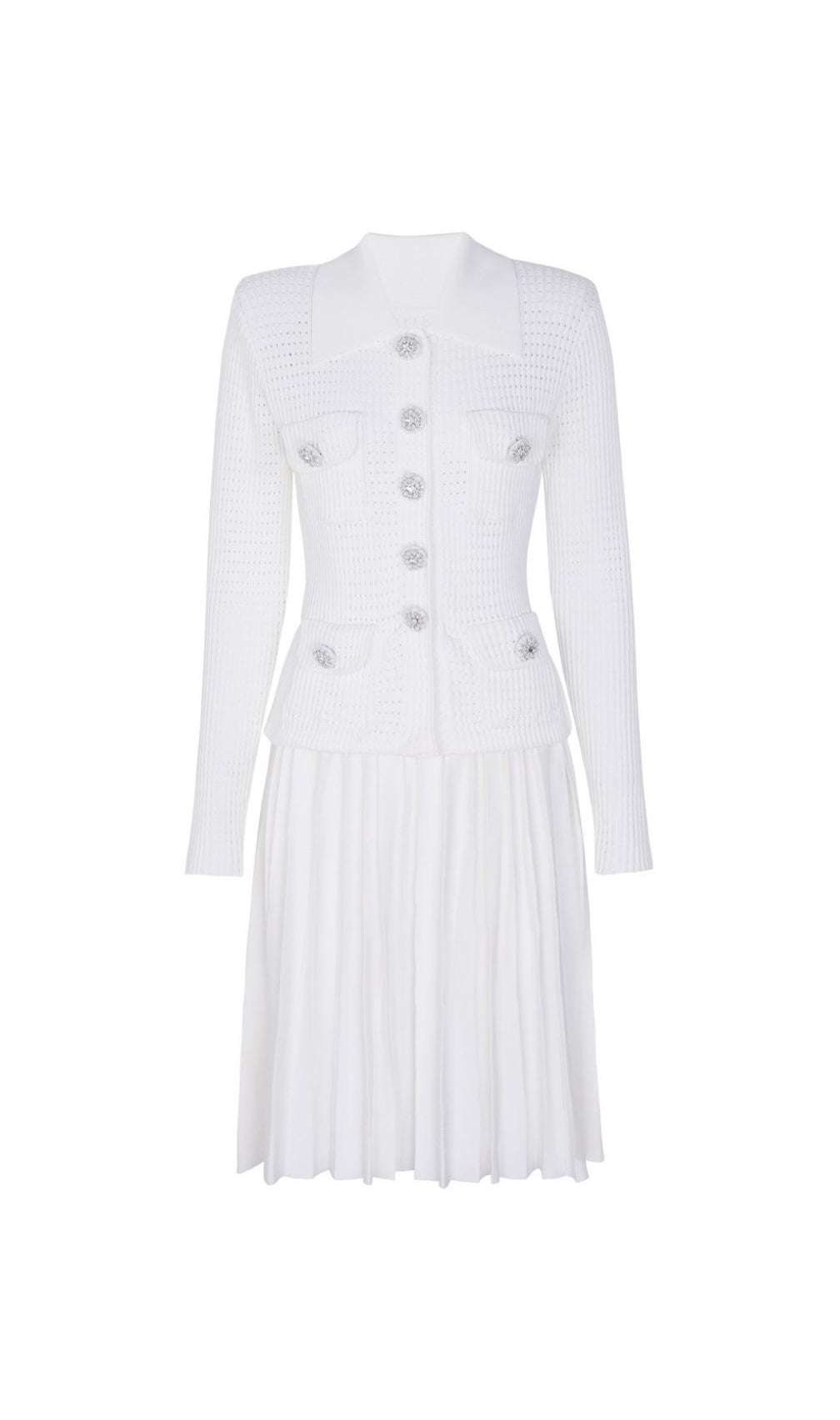 Kary Chic Rib-Knit Mini Dress - Long Sleeve, Contouring & Button Detail