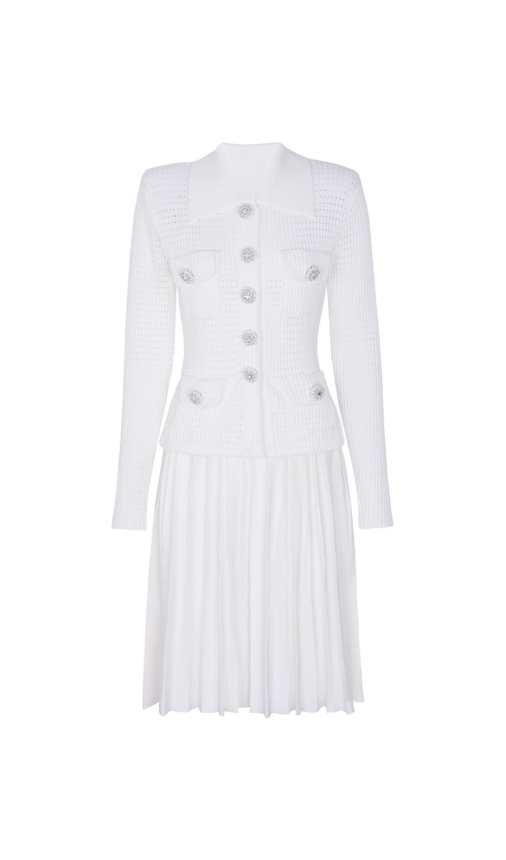 Kary Chic Rib-Knit Mini Dress - Long Sleeve, Contouring & Button Detail