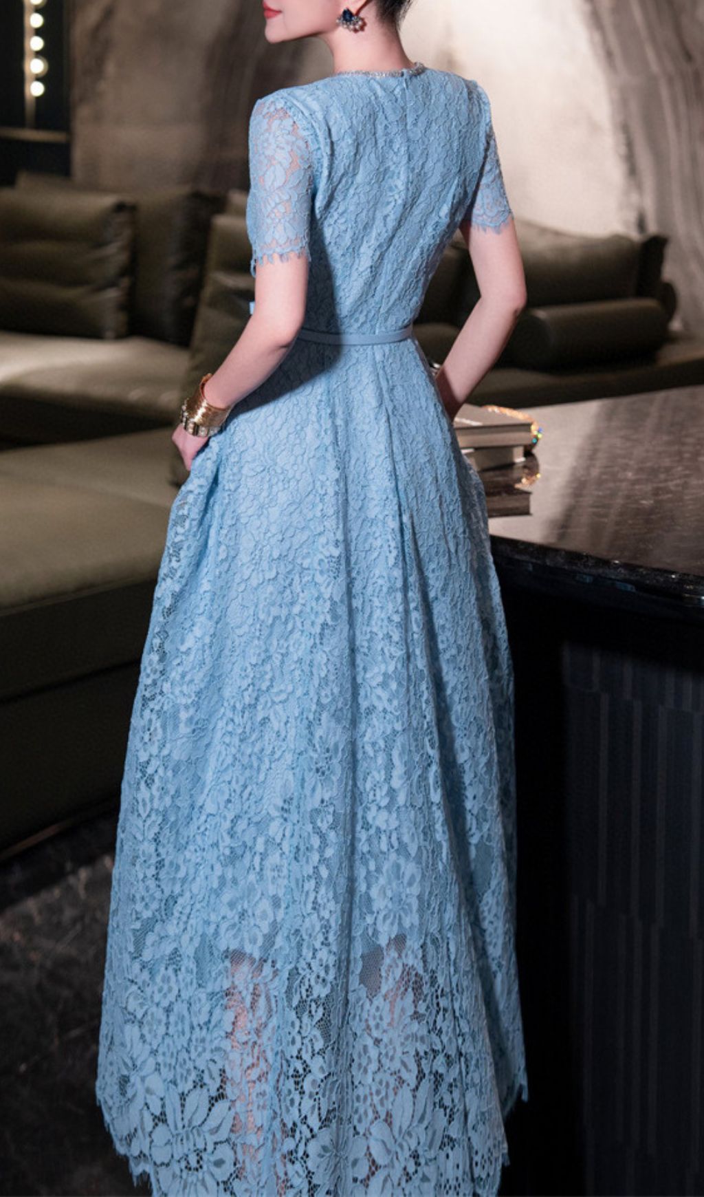 Hilary Blue Lace Midi Dress