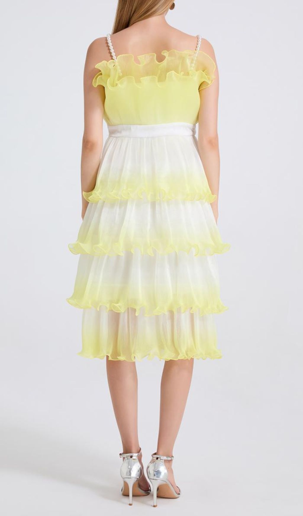 Fiene Yellow Strappy Cake Midi Dress