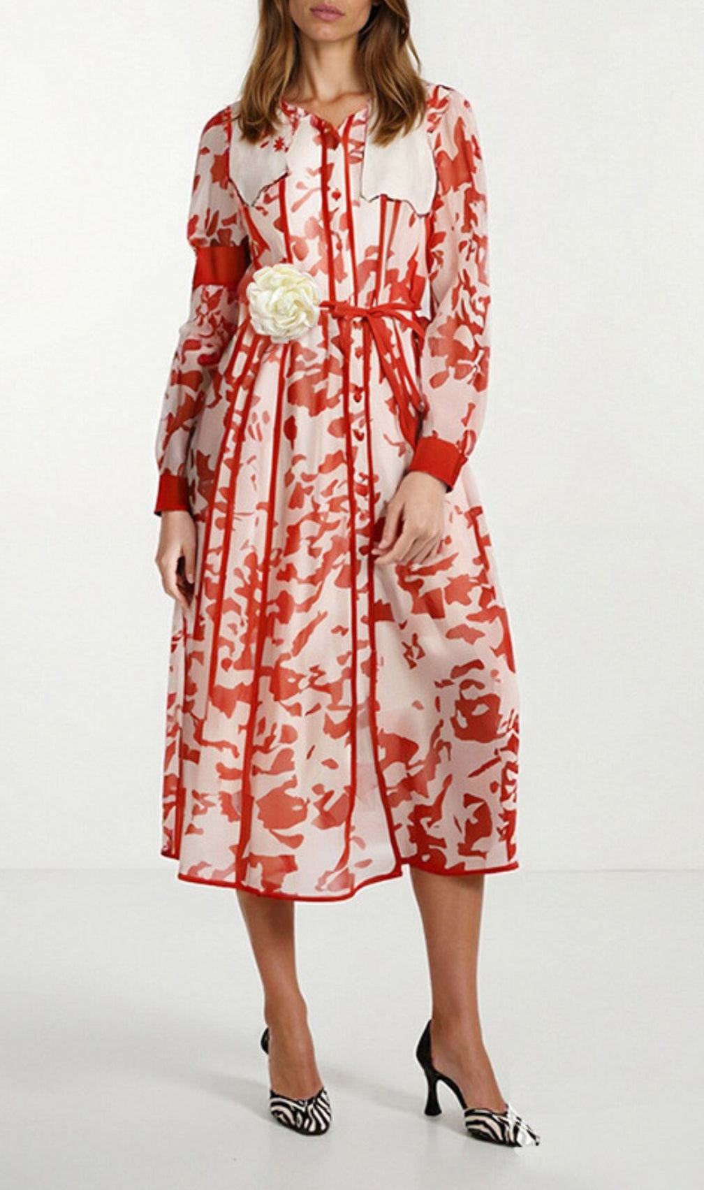 Ffion Printed Long Sleeve Midi Dress