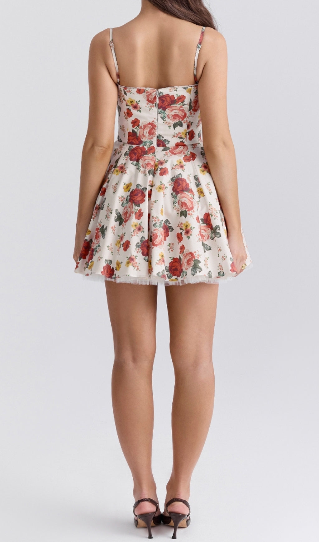 Aqua Rose Print Tulle Mini Dress