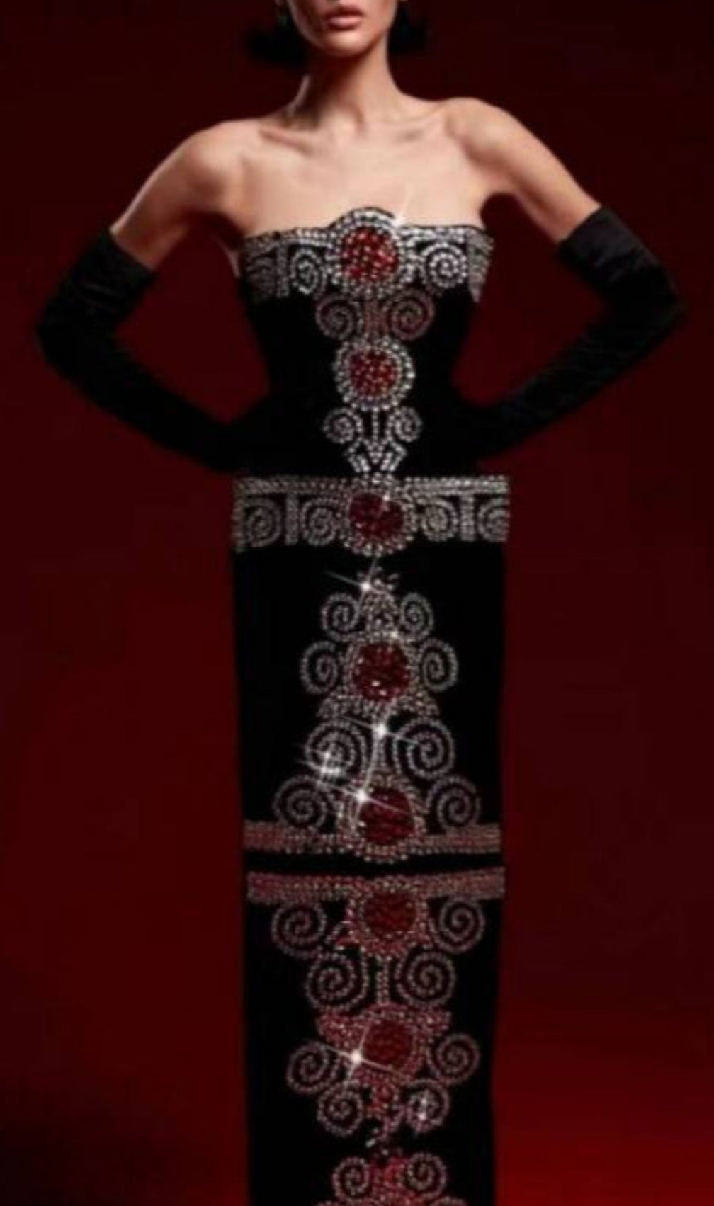 Bjork Black Strapless Bead Maxi Bandage Dress