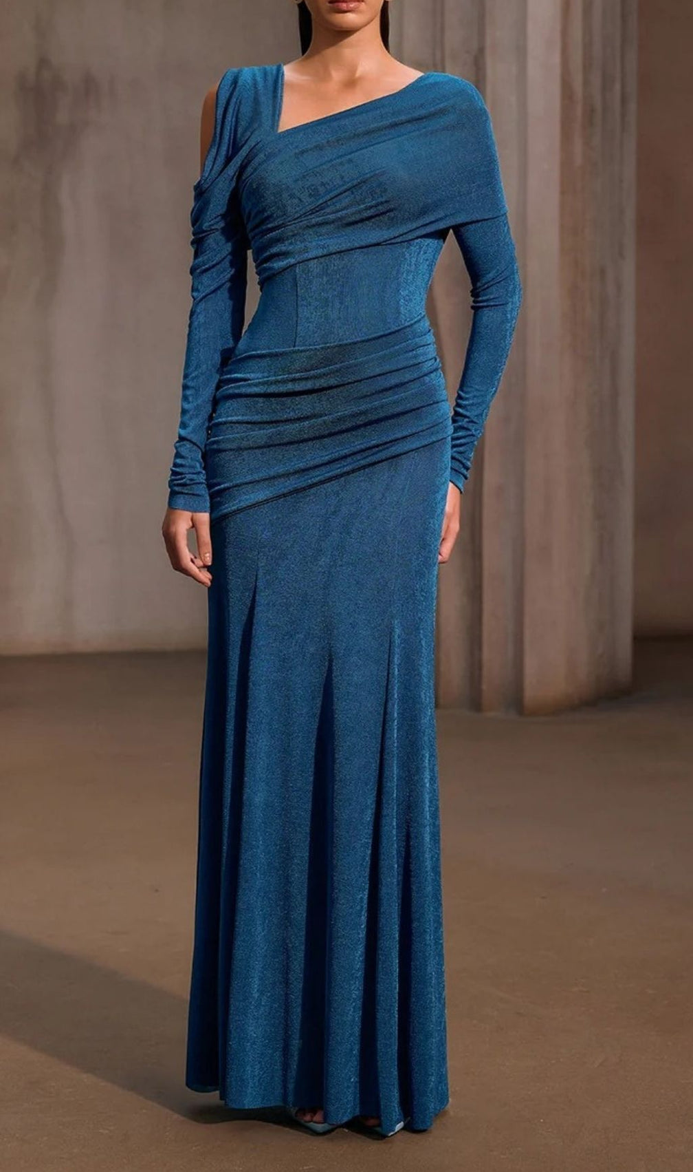 Xelyxan Shimmering One Shoulder Ruched Maxi Dress - Elegant Evening Gown