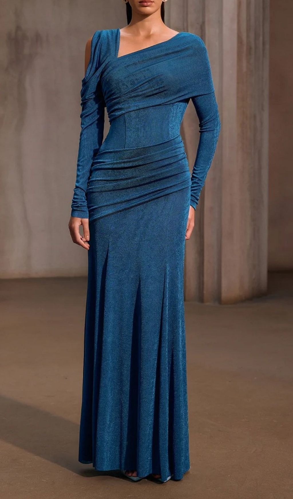 Xelyxan Shimmering One Shoulder Ruched Maxi Dress - Elegant Evening Gown