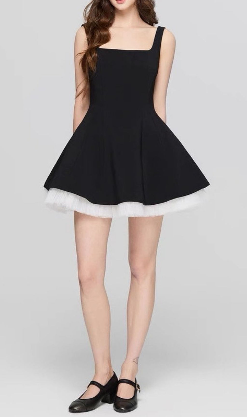 Karlie Black Strappy Flare Mini Dress with Tulle Hem