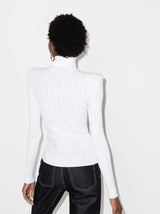 WHITE RIBBED ROLL-NECK SWEATER