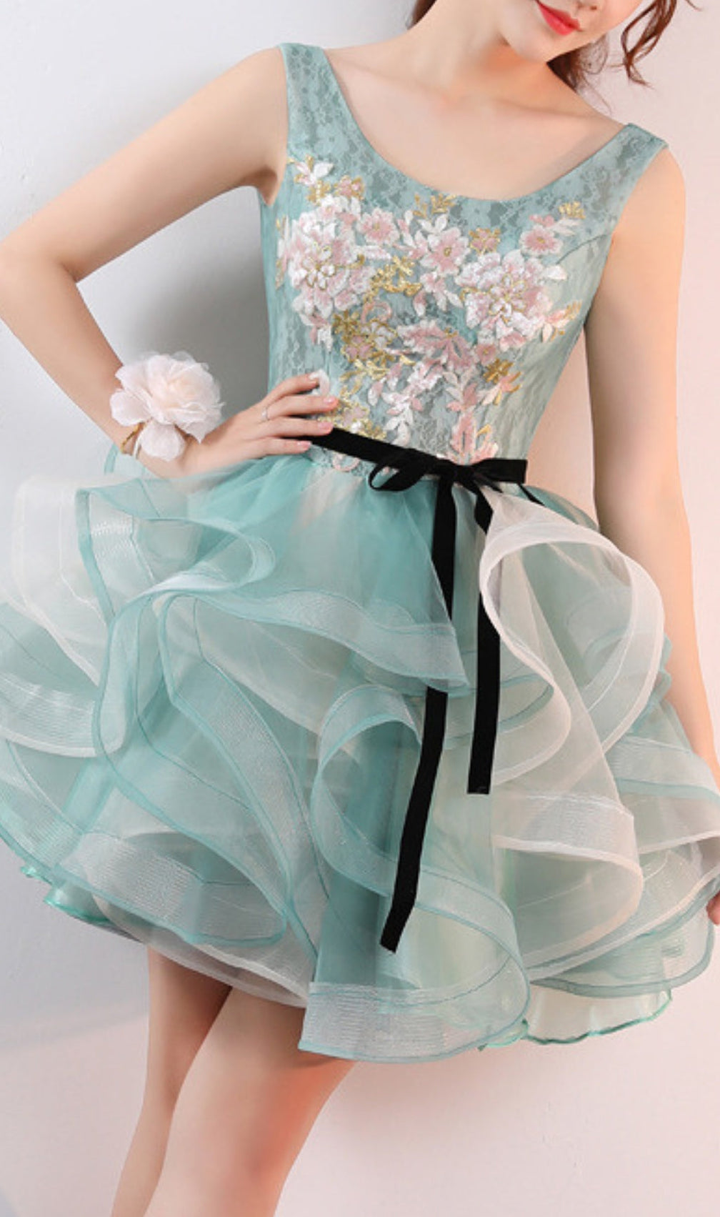 Aneko Flower Sequin Mini Dress