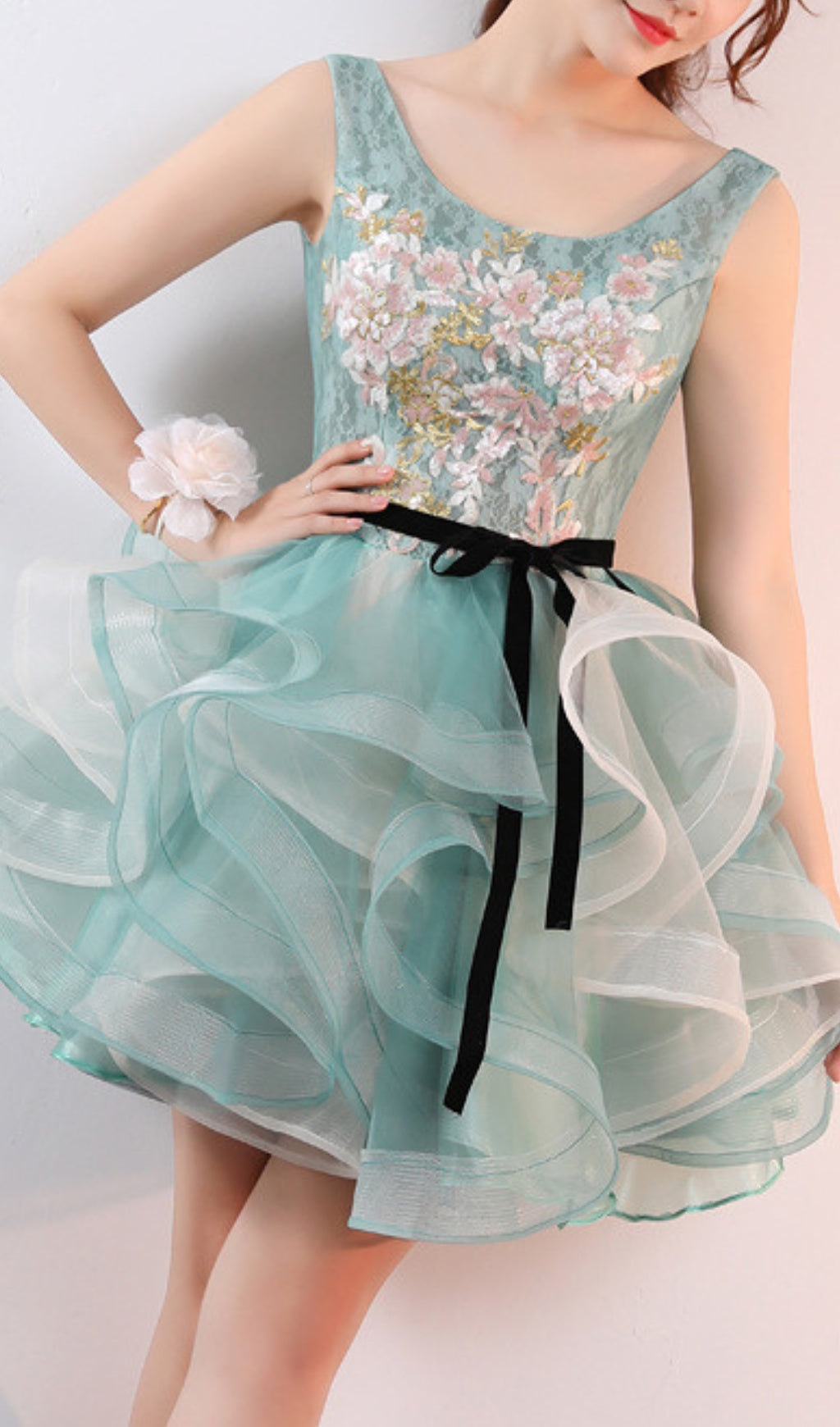 Aneko Flower Sequin Mini Dress