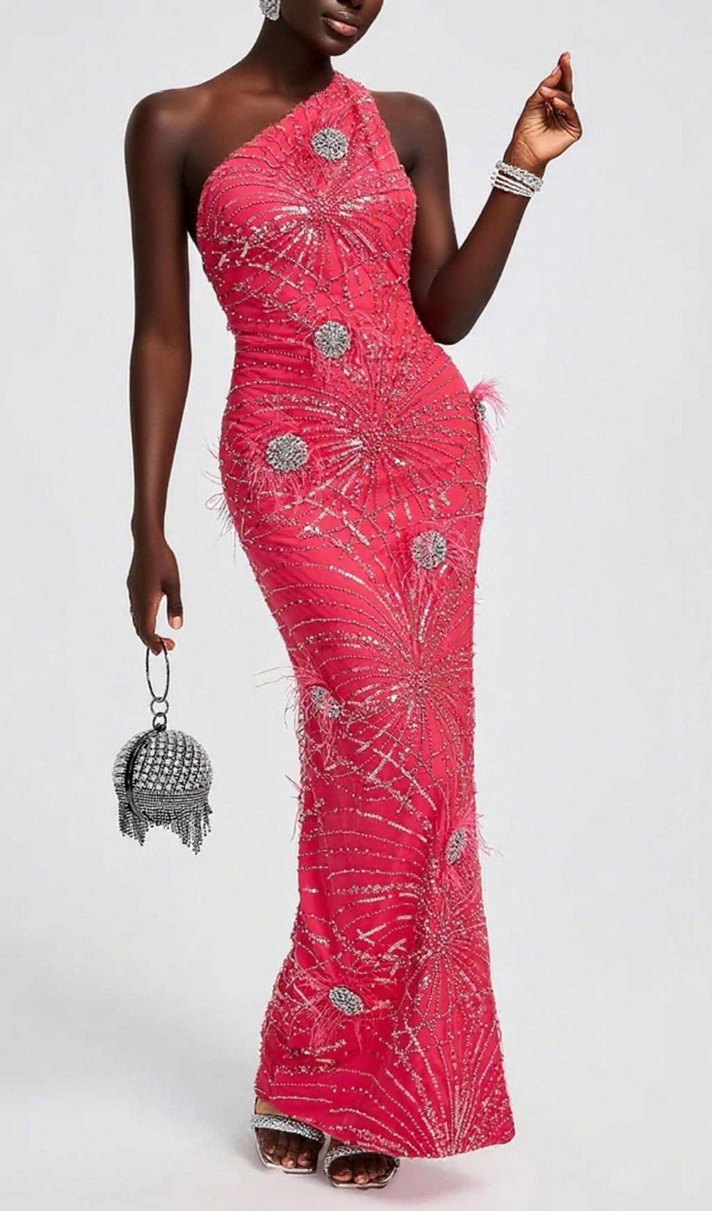 Hannes Sequin Beaded One-Shoulder Maxi Dress