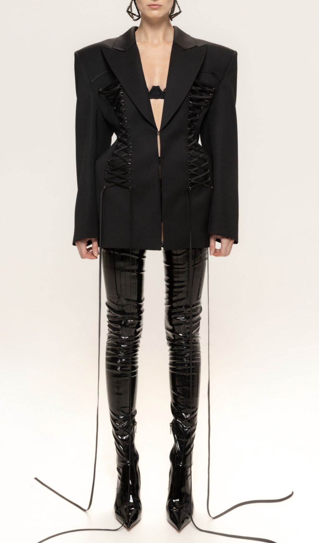 Ishan Black Lace-Up Blazer Dress | Daring Tailoring & Figure-Sculpting Style