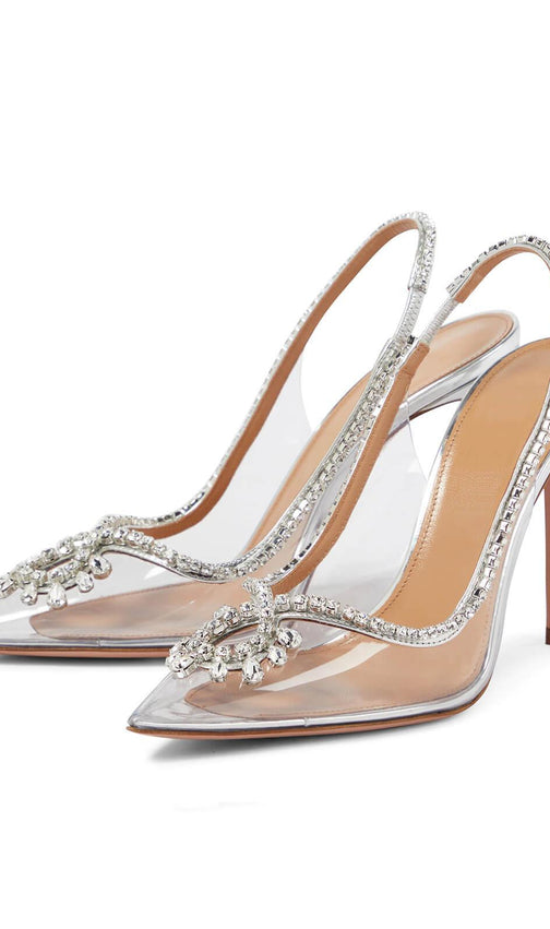 Crystal Cutout Embellished Pumps In Silver