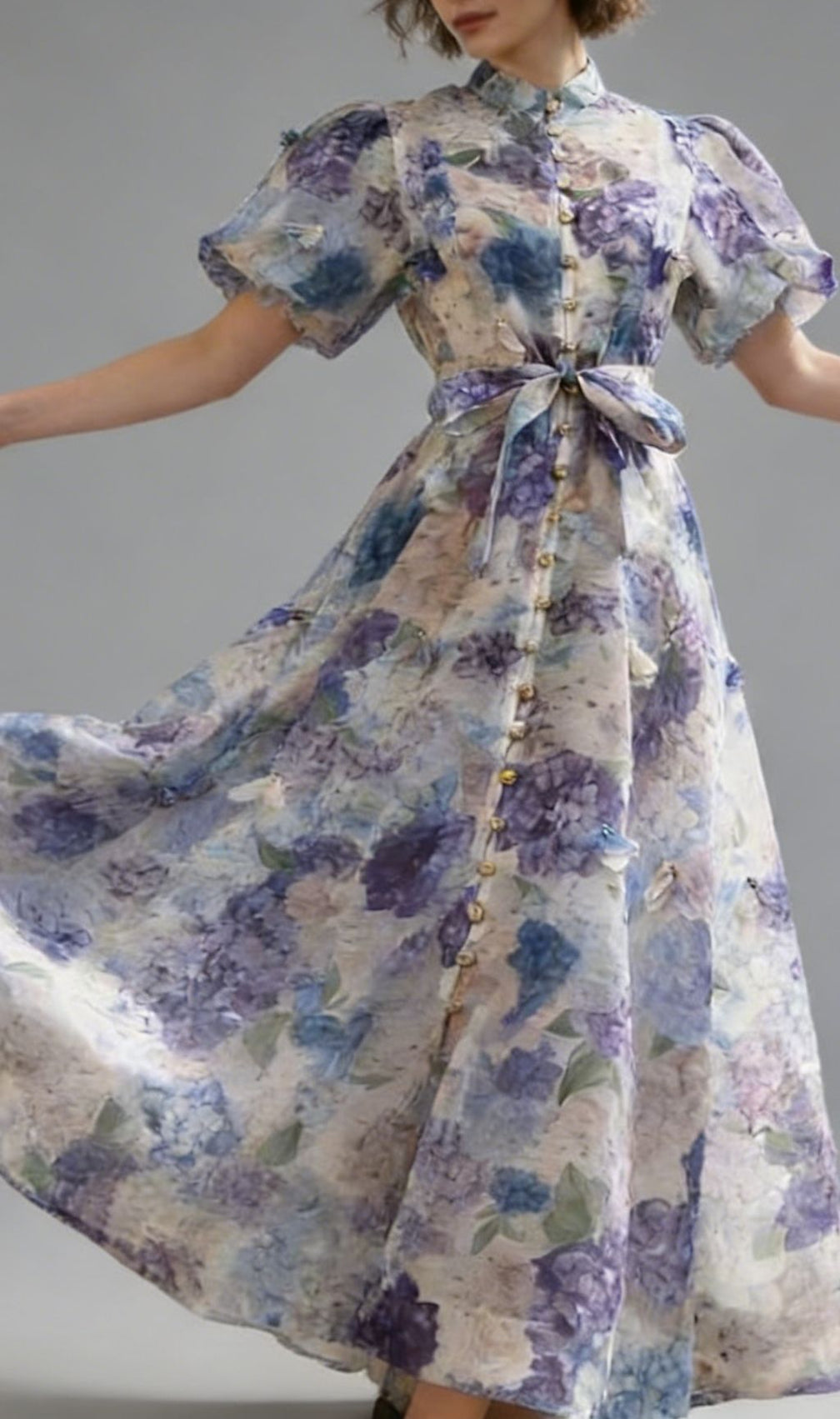 Karleshia Enchanting Floral Puff-Sleeve Maxi Dress - Romantic Garden Gown