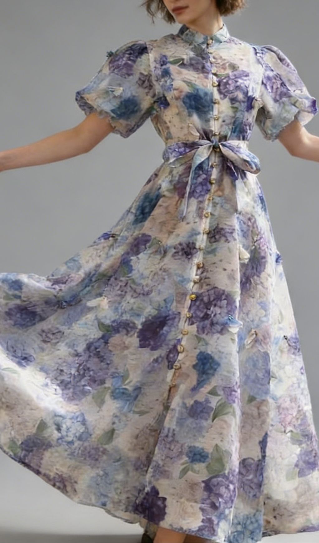 Karleshia Enchanting Floral Puff-Sleeve Maxi Dress - Romantic Garden Gown
