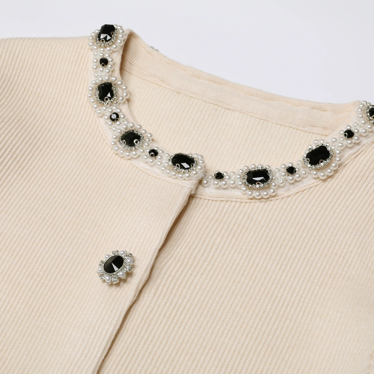 Jie Luxe Knit Embellished Cardigan & Flared Skirt Set - Effortless Apricot Chic