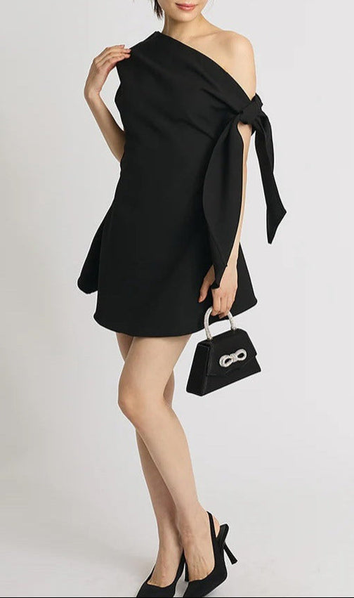 Calwa Asymmetric One Shoulder Flare Mini Dress